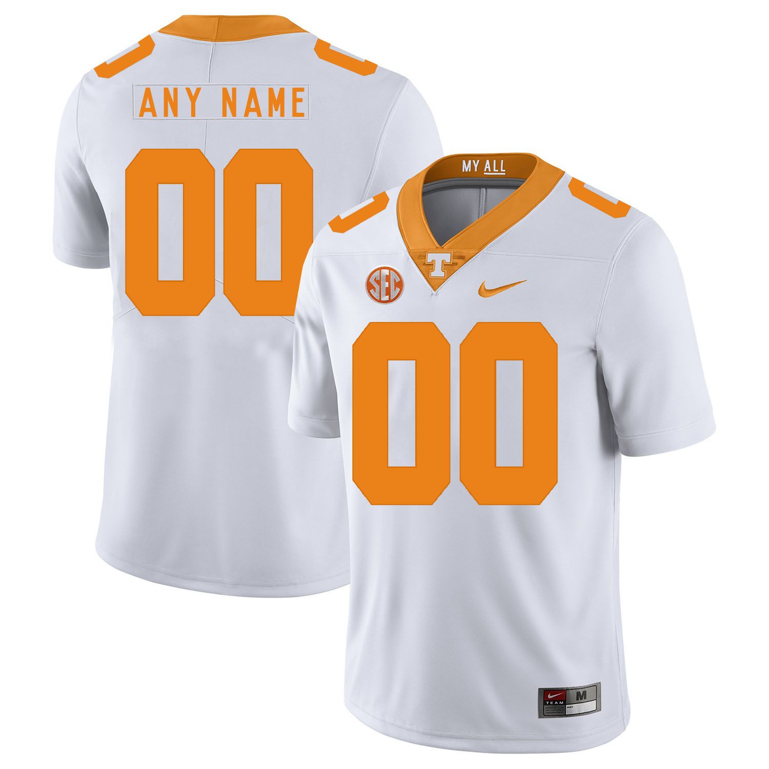 Men Tennessee Volunteers #00 Any name White Customized NCAA Jerseys